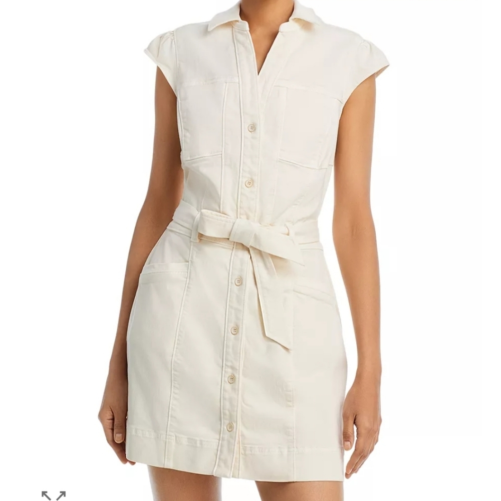Paige Elegant Cream Belted Utility Button-Down Mini Dress Size 14 NWT